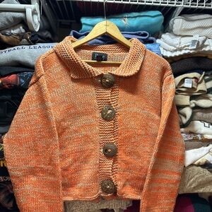 Pure Hand Knit Orange Heavy Weight 100% Cotton Chunky Knit Cardigan Sz XS/Small